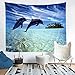YZHEWQ Gobelin ścienny wiszący niebieski i delfin gobelin ścienny do sypialni akademika dekoracja domu plaża salon dekoracyjny 130 x 150 cm