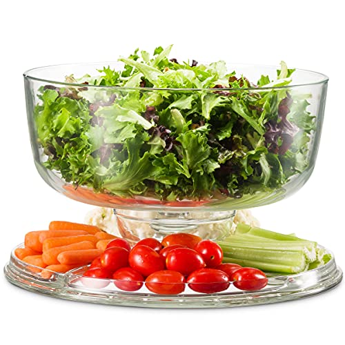 Godinger Cake Stand And Serving Plate Platter With Dome Lid, 6 In 1 Multi-Purpose Use, Italian Made Crystal Glass Footed Cake Stand, Salad Bowl, Cake Plate, Fruit Platter #TOP3