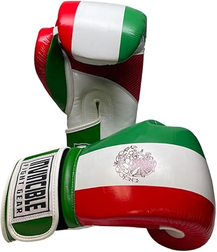Invincible Fight Gear Standard Hook and Loop Leather Training Boxing Gloves with Mexican Flag Colors -Ideal for Boxing, Kickboxing, Muay Thai, MMA