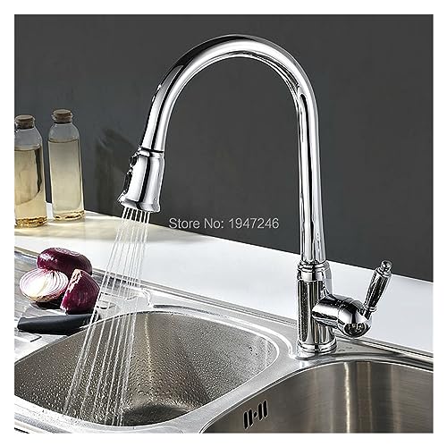 Robinet de cuisine avec douchette rétractable pour évier et bar en laiton
