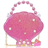 LSSAGOON Shells Little Girl Crossbody Purse for Toddler Kids,Cute PU Pearlescent Glitter Small Shoulder Handbag,Fashion Pearl Princess Clutch Bag,Gifts for Birthday Xmas