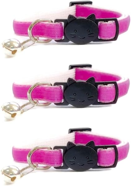 Velvet Cat Collars with Bell | Quick Safety Release Breakaway Buckle | Handmade in the UK | Available in Cat & Kitten Size | Baby Pink Velvet - 2