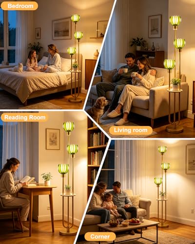 Image of Lightdot 3-Lights Glass Floor Lamp for Living Room Modern Gold Floor Lamps with Lotus Green Glass Shade& Bulbs Included for Wedding /Party Tall Standing Lamp for Bedroom /Sofa Beside /Corner Decor