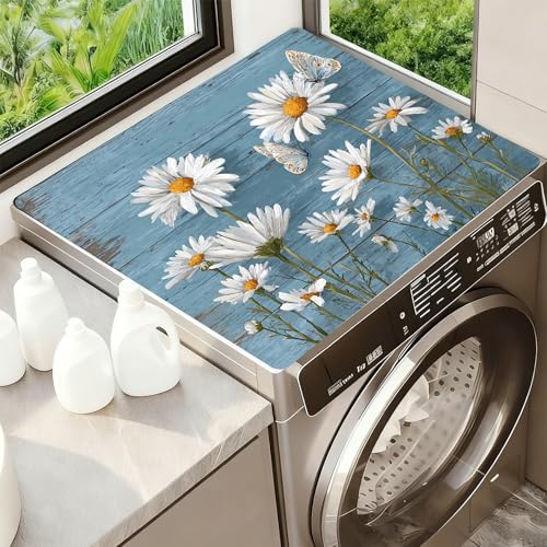 Image of Washer Dryer Top Cover Mat, Non-Slip Laundry Room Decor, Laundry Room Kitchen Appliance Decor Protector Universal 23.6 inchx19.7 inch (Daisy)
