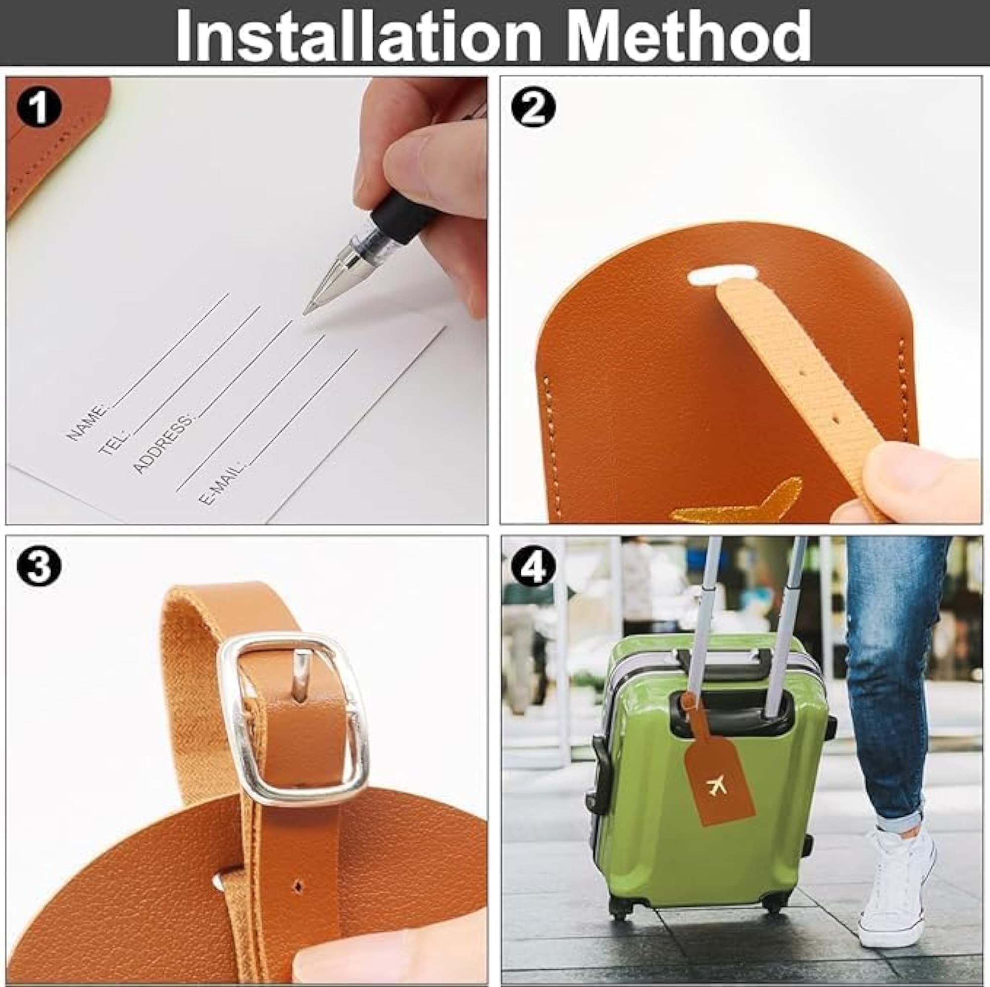 Luggage Tag and Passport Holder Set for Travel, Brown