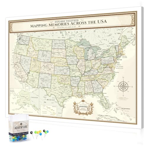 Image of DECORARTS - Oversized Push Pin Travel Map USA, Extra Large US Maps for Wall, Colorful United States Pin Board Canvas, Giclee Print, Handcrafted in USA, 40x30''
