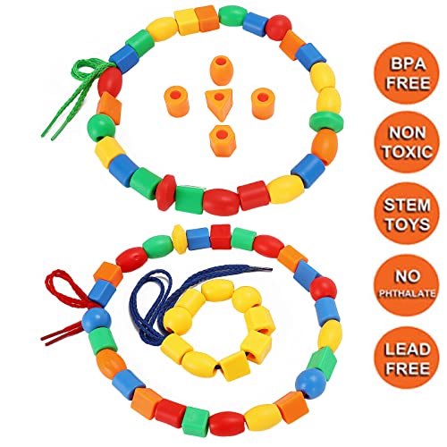 BMTOYS Lacing Beads for Kids - 70pcs Threading Beads Occupational Therapy Toys for Kids Fine Motor Skills Developmental Activity OT Toys - Image 5