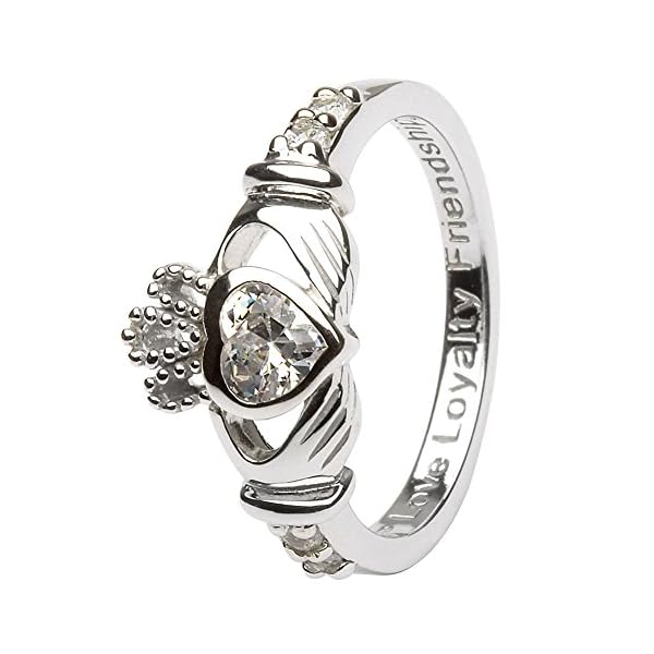 April-Birth-Month-Sterling-Silver-Claddagh-Ring-LS-SL90-4-Made-in-Ireland April Birth Month Silver Claddagh Ring LS-SL90-4 - Size: 7 Made in Ireland.