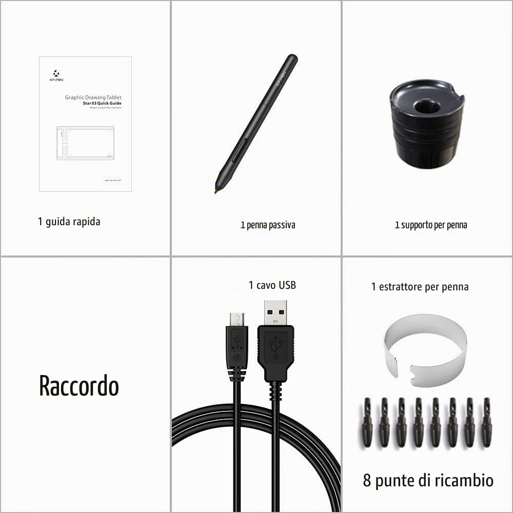 XP-PEN Star03 V2 Tablet Grafico 12 Pollici 8 Tasti Scorciatoie Pennino Senza Batterie a 8192 Livelli