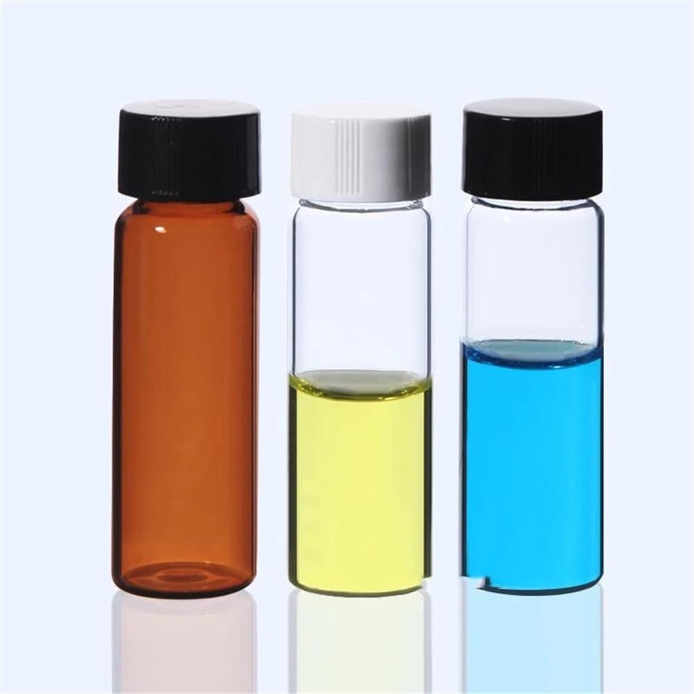 Cristalería de Laboratorio Paquete de 20 botellas de muestra de vidrio transparente de 3 ml a 60 ml con tapón de rosca de plástico negro, ideales for uso en laboratorio.(30ml)