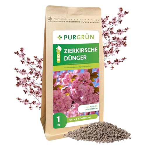 Preisvergleich Produktbild Purgrün® Bio-Zierkirsche-Dünger 1 kg Organisch-mineralische Rezeptur Feinkörniges Krümelgranulat NPK 6+4+5 Mit Magnesium für leuchtende Blüten Verbessert die Bodenqualität