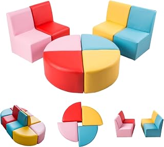 KINBOR BABY Kids Modular Flexible Seating Set Children's Area Sofa Soft Stool Cartoon Leather Chair for Toddlers Soft Foam Play 8 PCs Kids sectional Sofa Chair for Classroom Kindergarten Library