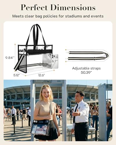 Missnine Clear Bag for Stadium Events, 12x6x12 Approved Tote Bag for Women