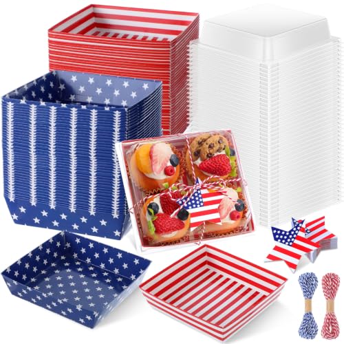 Yaomiao 50 Pcs Patriotic Charcuterie Boxes with Clear Lids, 5.3' Paper