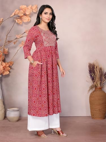 Image of rangita Women Rayon Regular Fit Embroidered Calf Length Anarkali Kurti | Kurta