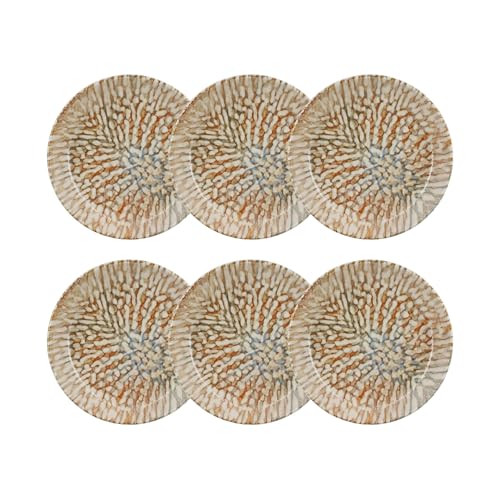 NOVASTYL - Lot 6 assiettes creuses ambre 20.5cm en grès marron et beige - 2614611