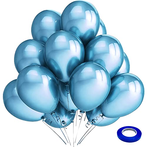 Bezente Blue Metallic Chrome Latex Balloons, 100 Pack 12 inch Round Helium Blue Balloons for Birthday Baby Shower Wedding Graduation Party Decorations - 5