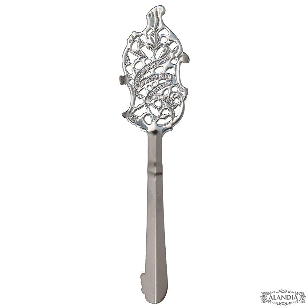 Absinth Set ALANDIA Rosé | Mit Hibiskusblüten | 2x Mundgeblasene Gläser | 2x Edelstahl Löffel | 1x Zucker | (1x 0,5 l)