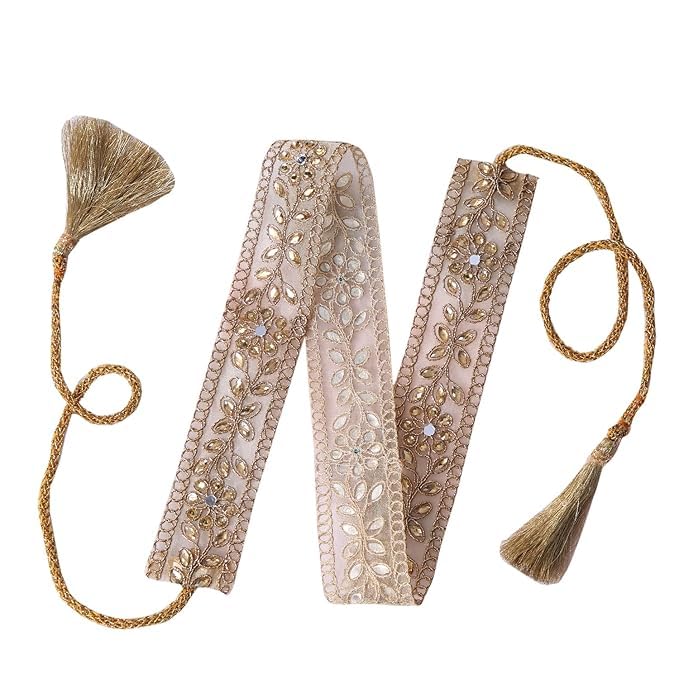 Image of Perfect Golden Vaddanam and Kamarbandh | Women's Saree Belt for Ethnic Wear | Saree Belt for Women, Waist Belt