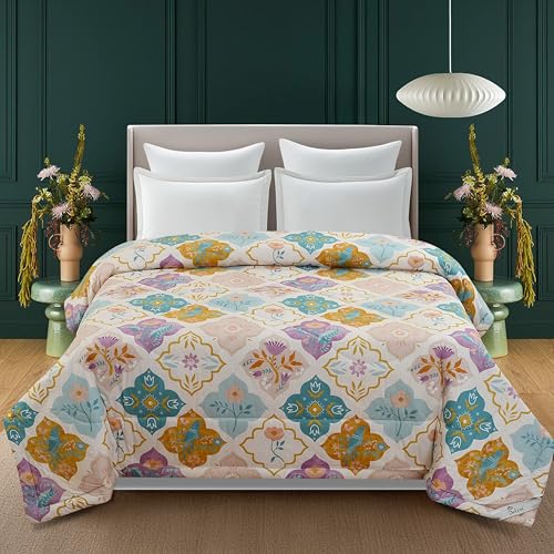 Image of VOMZER Super Soft Microfiber All-Season King Size AC Comforter Size (90x95 Inches) | Blanket | Duvet for Double Bed Comforter Bird Flower