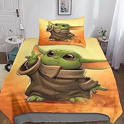 Edredon Individual Star Wars Baby Yoda Fundas De Edredón Y Conjuntos De Cama,Juego De Cama,Star Wars Funda De Edredón Almohada Edredón con Cierre De Cremallera Suave Ropa De Cama Ajustada Juegos De Fundas para Edredón Single(135