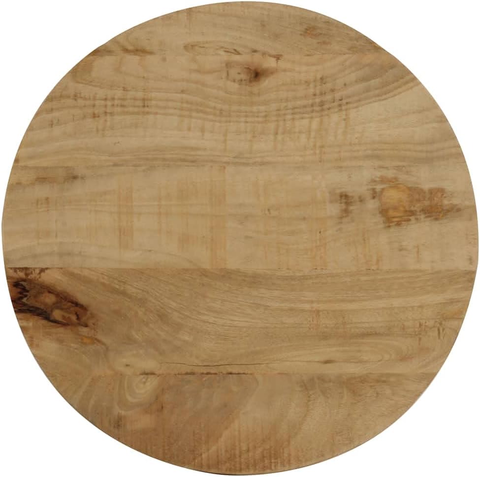 vidaXL Industrial End Table with Solid Mango Wood Round Top, Iron Legs, Vintage, Fully Handmade, Polished and Lacquered, Ideal as Side Table or Coffee Table, 15.7"x19.7" Brown and Black