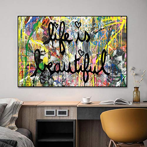 Toile Peinture Life Is Beautiful KEBIA Grand Format pour Salon