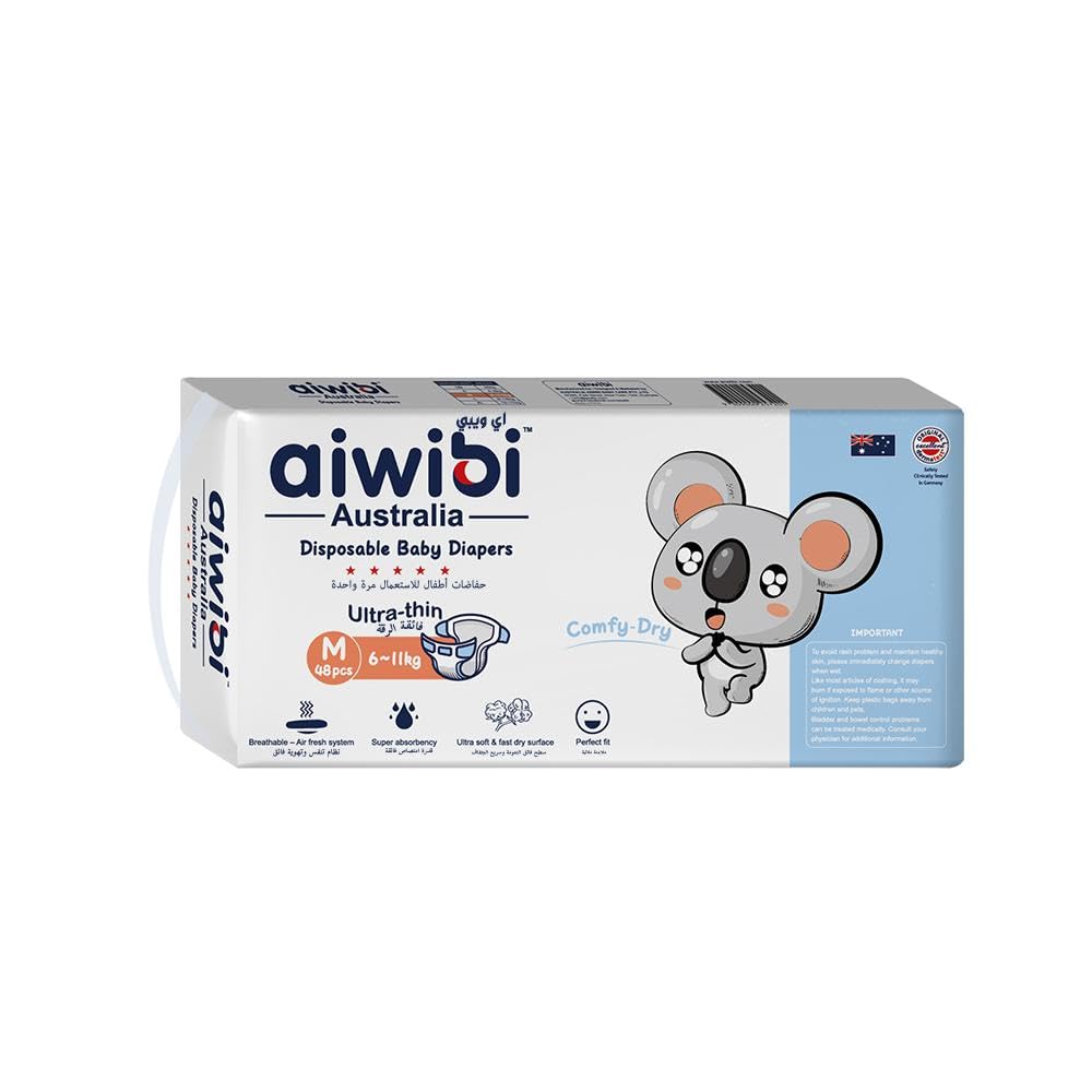 Aiwibi Comfy Dry Disposable Baby Pants, Size L, 9-14kg, 44 Pieces (Large, 44, count) Super Soft and Ultra Thin, Anti-irritation Baby Pants, Super Absorption