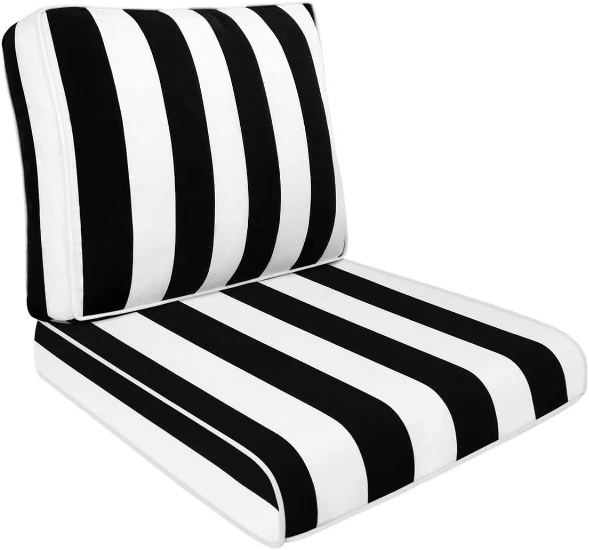 Pcinfuns Outdoor Deep Seat Cushion Set 22x24 Inch, Water-Repellent & Fade-Resistant Patio Chair Cushions with Removable Cover, Seat & Back Replacement Cushions for Patio Garden Furniture, Black White