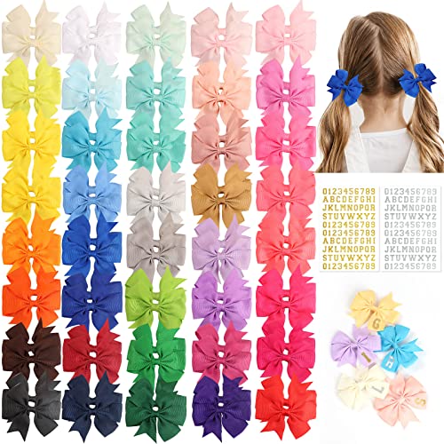 Image of OAOLEER Hair Bows, 80Pcs 3 Inch Grosgrain Ribbon Pinwheel Bows | Hair Clips for Girls Kids, DIY Letter Printed Accessories