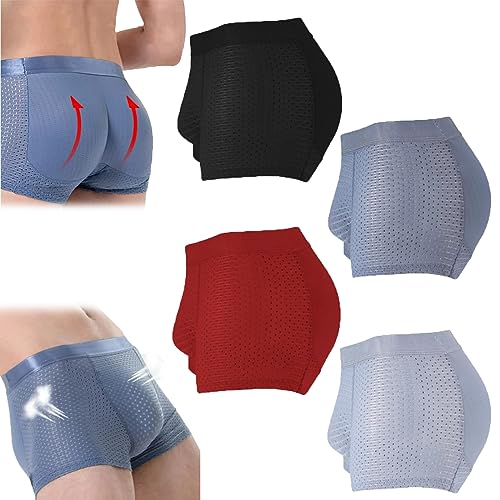 FETNHU Nylon Ice Silk Breathable Men's Underwear, Men Seamless Hip Lifter Shape Panties Nylon Padded Boxer (4PCS,XL)