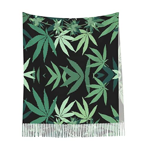 SEAEAGLE Weed Marijuana Leaf Women Fashion Scarfs Tassel Warm Scarves Classic Fringes Shawl Fall Cape Wrap3