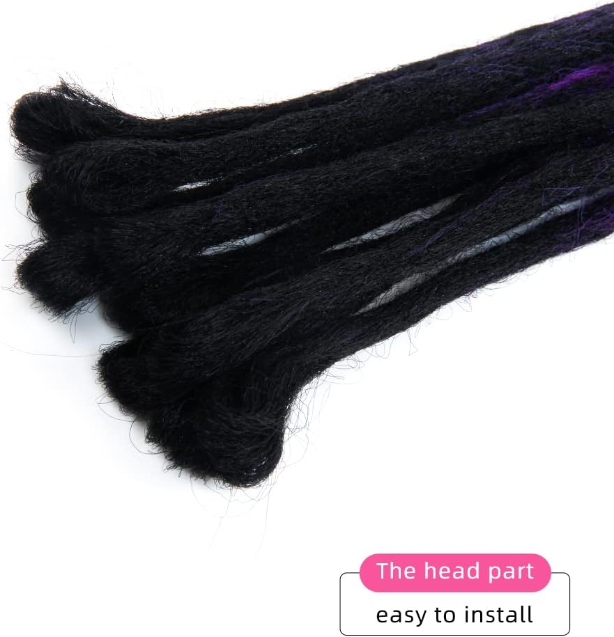 Dsoar 24 inch Dreadlock Extensions Ombre Black and Purple 20pcs Synthetic Dreads Reggae Handmade Corchet Braiding Hair with Dreads Cover