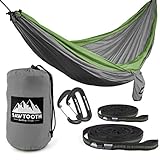 Sawtooth Double Camping Hammock With Tree Straps and Aluminum Carabiners - COMPLETE KIT - Lightweight Portable Parachute Nylon for Backpacking Hiking Travel Beach Park Yard.(Green)