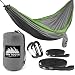 Sawtooth Double Camping Hammock With Tree Straps and Aluminum Carabiners - COMPLETE KIT - Lightweight Portable Parachute Nylon for Backpacking Hiking Travel Beach Park Yard.(Green)