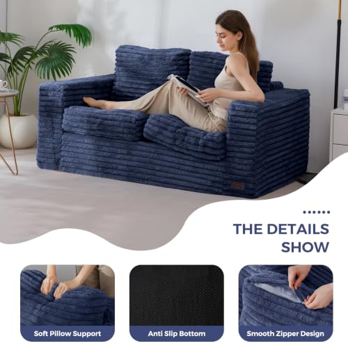 Image of MAXYOYO Boneless Loveseat Sofa Couch for Adults, Floor Bean Bag Couch Sofa | Faux Fur Sofa with Armrests and Back Support, Plush Foam Filled Lounge Couch, Cozy Bean Bag Couch for Living Room, Apartment