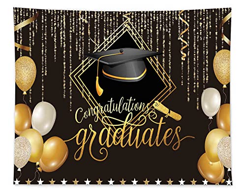Funnytree 10X8Ft Soft Fabric 2023 Class Graduation Photography Backdrop Black And Gold Bachelor Cap Balloon Grad Congrats Party Banner Supplies Background For Picture Prop Photobooth Decoration #TOP20