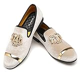 XQWFH Mens Velvet Loafers with Gold Buckle for Wedding Party Penny Slip-On Glitter Fashion Prom Shoes