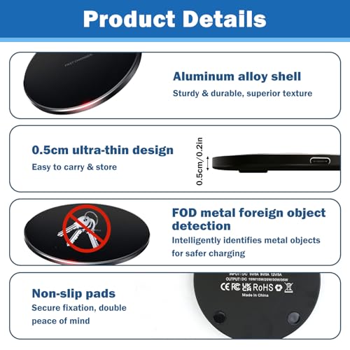 Fast Wireless Charger 35W Qi Charging Pad for iPhone 16 15 14 13 12 11, Samsung Galaxy S25 S24 S23 S22 S21 S20 S10, Universal Wireless Charging Station, Phone Charging Pad with LED Indicator (Black) - Image 4