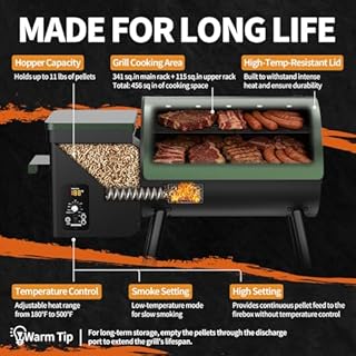 Electric Pellet Grill 456 SQ.IN Cook Area Pellet Smoker with Auto Feed & PID Controller 500°F Max Temperature 8 in 1 BBQ Grill with Meat Probe & Side Table with Hooks Perfect for Outdoor BBQ