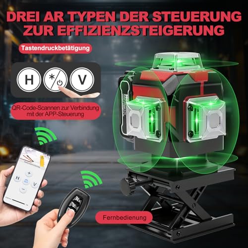 YUMILI Kreuzlinienlaser mit Stativ, 16 Linien Nivellierlaser, Grün Selbstnivellierend Laser Wasserwaage, 4D x 360 Laser Level, Laser Baustelle mit 3 x 3600mAh Batterie, App/Fernbedienung