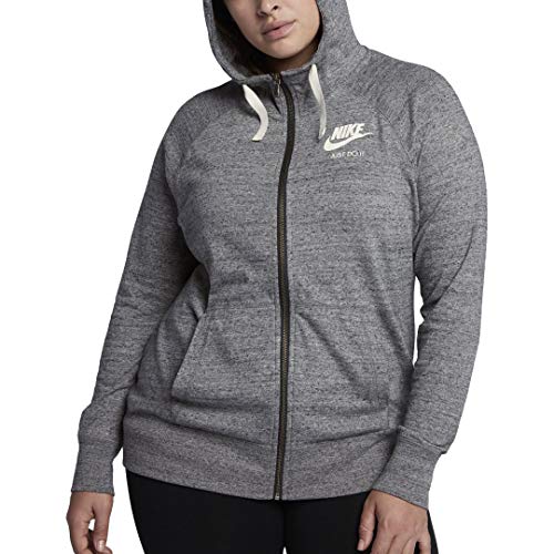 Nike Women's Sportswear Gym Vintage Full-Zip Hoodie (3X-Large, Carbon Heather/Sail)