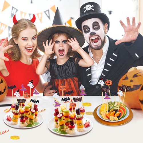 JtmyAota 100 Pack Halloween Toothpicks for Appetizers, 4.7 Inch Natural Bamboo Cocktail Picks for Cake Dessert Food Fruit Halloween Party Decorations