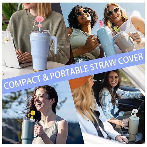 Image of Straw Cover Cap for Stanley Cup,Silicone Straw Topper 10 mm 0.4 in Reusable Straw Tips Lids,Straw Tip Covers for Stanley Cups Accessories