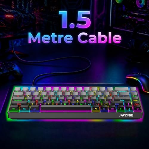 Image of Ant Esports APEX100 Mini Wired Mechanical Gaming Keyboard, 68 Keys Compact Layout, Hot-Swappable Silent Red Switches, RGB Backlit, All Keys Anti-Ghosting for PC & Mac Gray Gradient