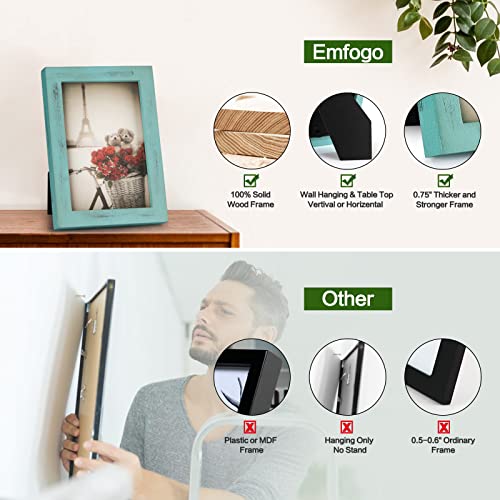 Emfogo 4X6 Picture Frame, Pack Of 2 Photo Frame With Real Glass, Solid Wood Rustic Picture Frames 4X6 Display For Wall Decor (Vintage Teal) #TOP1