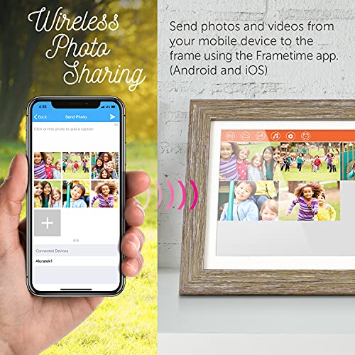 Aluratek 13.3" Wifi Distressed Wood Digital Photo Frame With 16Gb Built-In Memory, Usb/Sd/Sdhc Supported, Built-In Clock & Calendar, Easy Setup #TOP4