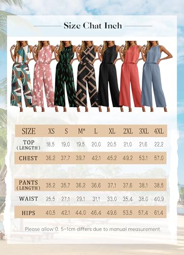 IWOLLENCE Women's Summer 2 Piece Outfits Set Round neck Sleeveless Tank Crop Top Wide Leg pants Set Pockets Jumpsuits Coral Red Large