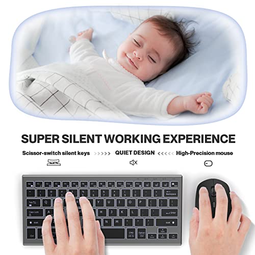 Wireless Keyboard Mouse Combo, Ultra Slim Backlit Wireless Keyboard And Mouse Set Multi-Device 2.4G Usb Rechargeable Bluetooth Keyboard And Mouse For Pc, Laptop, Windows, Desktop (Grey Black) #TOP3