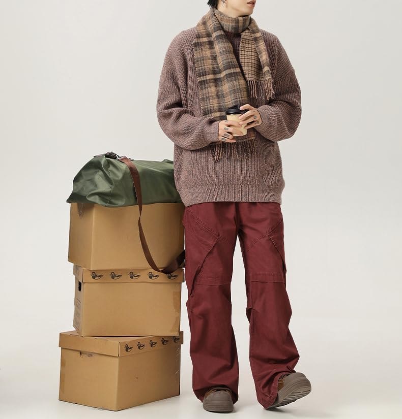 LAPRBY Mens Crewneck Y2k Vintage Sweater Casual Long Sleeve Knitted Pullover Tops Sweaters Winter Fall Outfit (Pink Grey,Medium)4